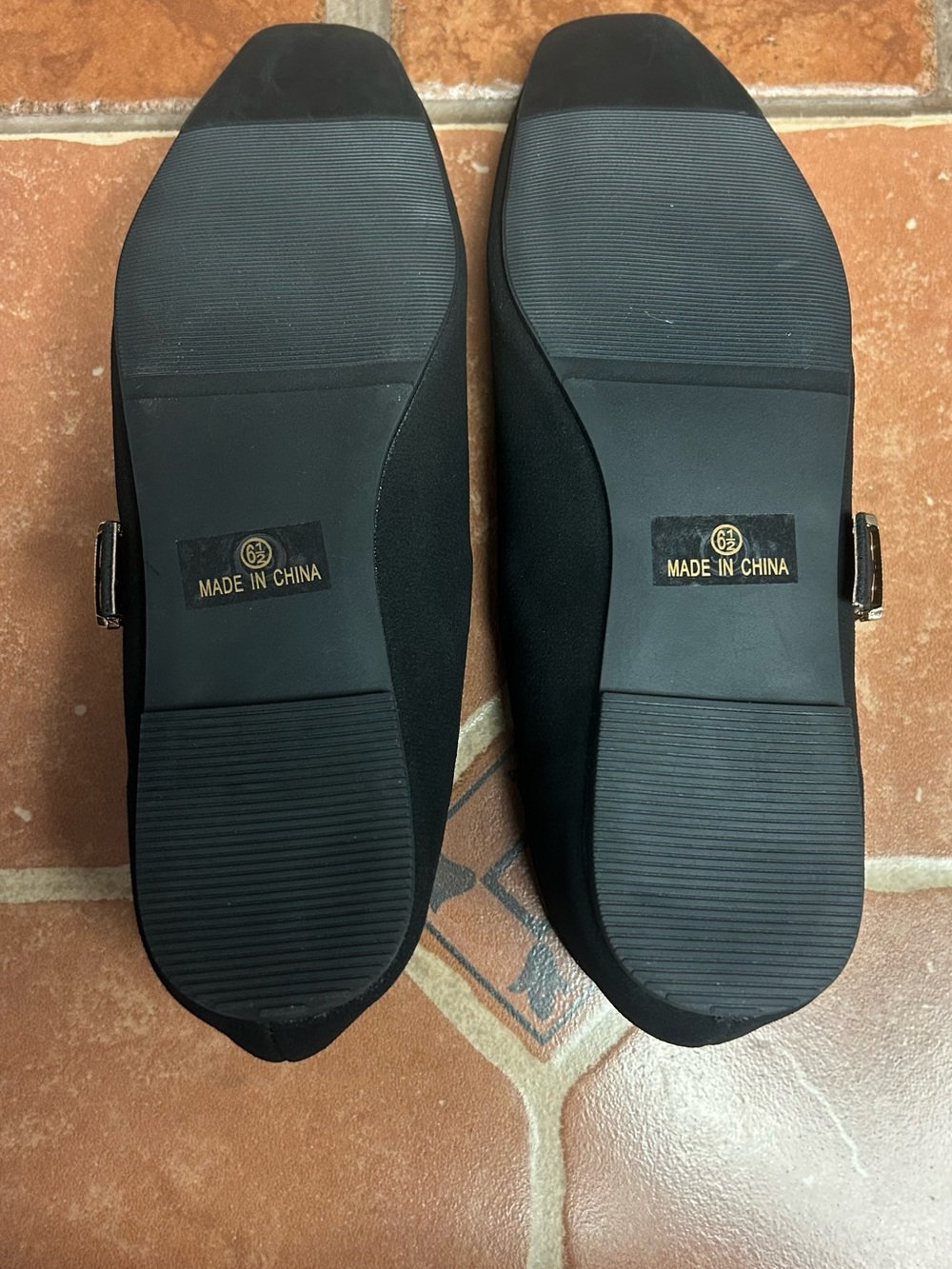 Black Mary Jane Flats with Gold Buckle - Picture 5 of 6